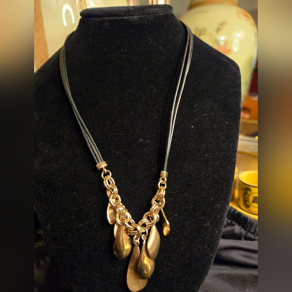 Lia Sophia Gold Tone Teardrop Statement Necklace | Designer Jewelry - Picture 2 of 7